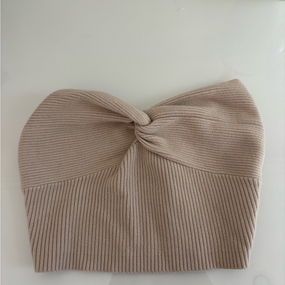 Beige Knotted Ribbed cropped top
